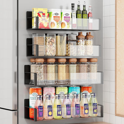 2/3/4 Pack Vetacsion Moveable Fridge Magnetic Spice Racks,Metal Black/White (Clear)