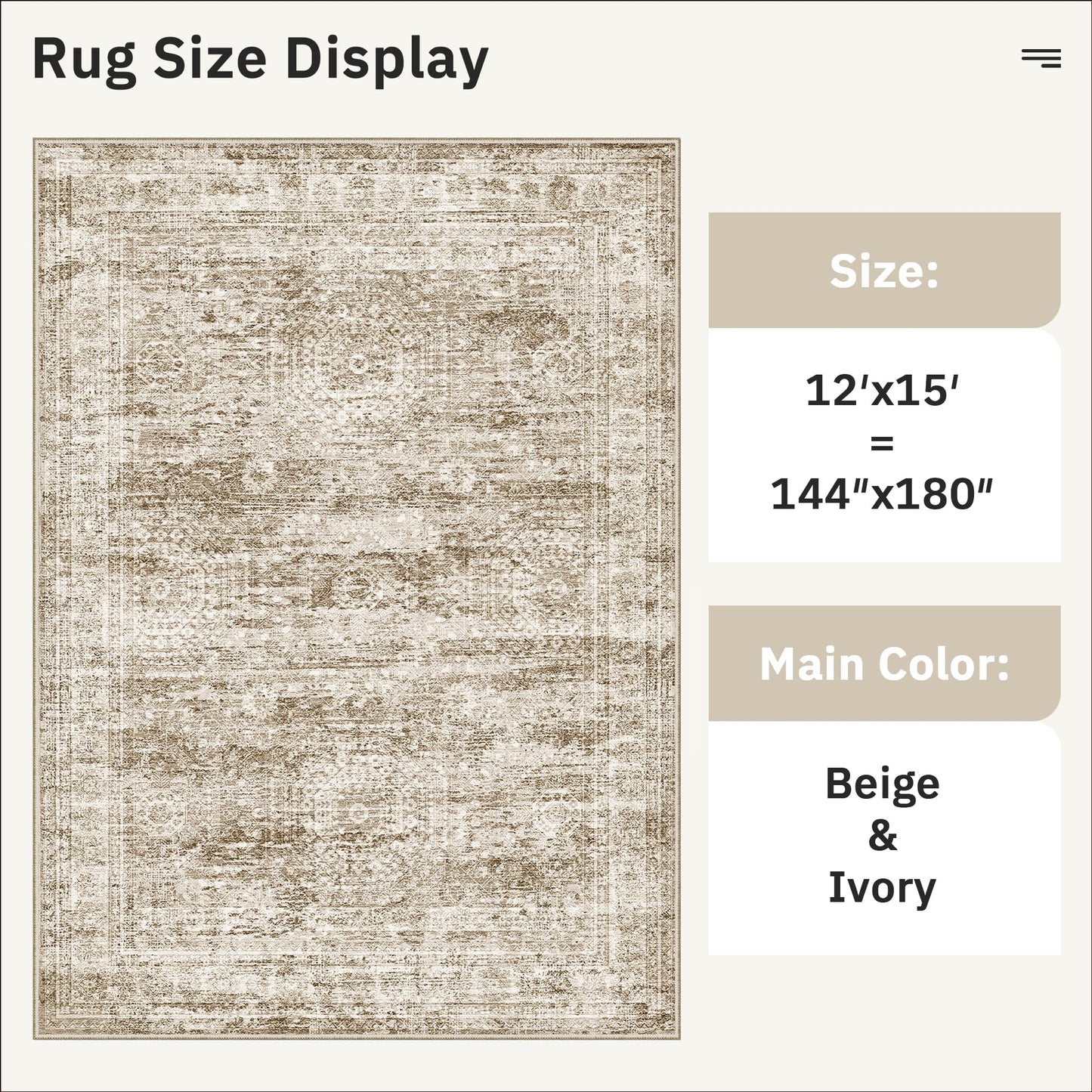Soalmost 12x15 Washable Area Rug Brown Neutral Abstract Living Room Large Carpet Non Slip Bedroom Indoor Office Dining Room Low Pile Thin Rug