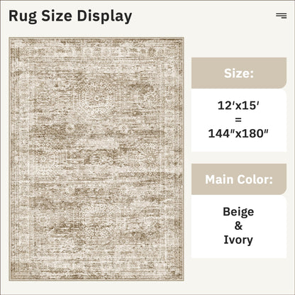Soalmost 12x15 Washable Area Rug Brown Neutral Abstract Living Room Large Carpet Non Slip Bedroom Indoor Office Dining Room Low Pile Thin Rug