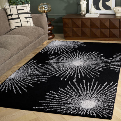 SAFAVIEH Soho Collection 5' x 8' Black / White SOH712D Handmade Starburst Premium Wool & Viscose Area Rug