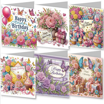 ARTopet 6Pcs DIY Folding Greeting Card Diamond Art Painting Creative Design Foldable Thank You Cards Blessing Greeting Card Set for Birthday Christmas Crafts Gift-Happy birthday01