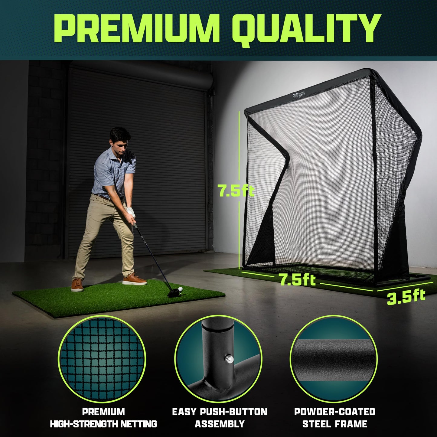 GoSports Elite Golf Practice Net with Steel Frame - 7 ft Size