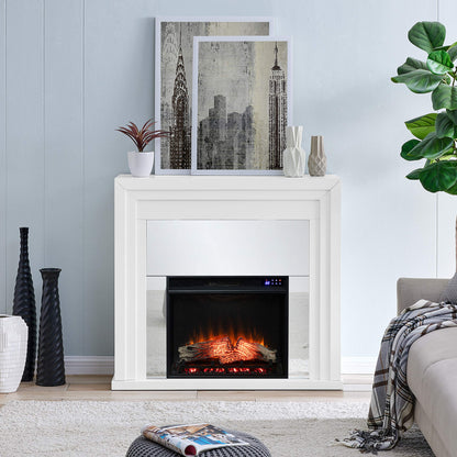 SEI Furniture - Stadderly Mirrored Touch Screen Electric Fireplace - Transitional Design, White Glass and Wood - Ideal for Living Room, Bedroom (FR1009659)