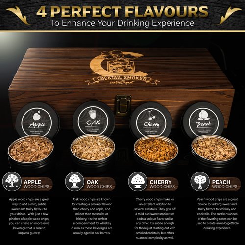 Cocktail Smoker Kit with Torch - Smoke Infuser Set For whisky and Bourbon - Drink Set Includes Smoker Wooden Box for Old Fashioned Cocktails, Wood Chips and Accessories (No Butane)