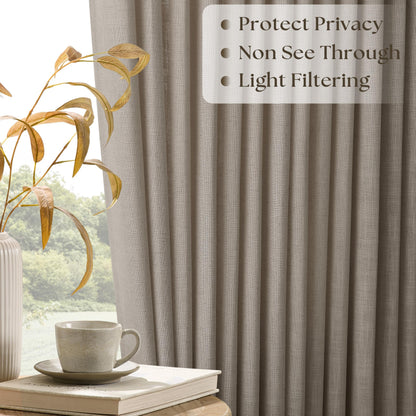 Extra Wide Pleated Curtains 108 Inches Long 100 Inch Width Patio Sliding Door Light Filtering Taupe Grey Beige Burlywood Birch Neutral Modern Neutral 100x108 Drapes Panels Living Dining Room 1 Panel