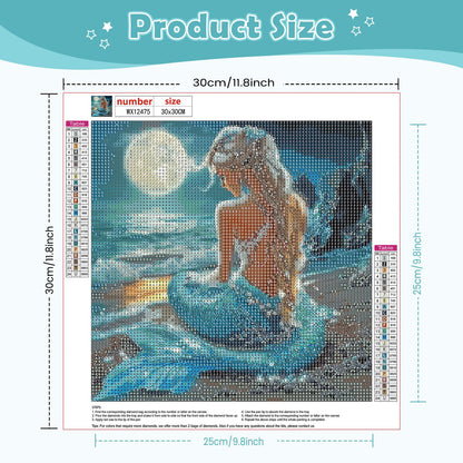 NEWENMO Mermaid Diamonds Painting Kits for Adults Beginner, DIY 5D Moon Diamond Art Paint with Round Diamonds, Full Drill Gem Art Diamonds Art Painting for Home Wall Decor 12x12 Inch