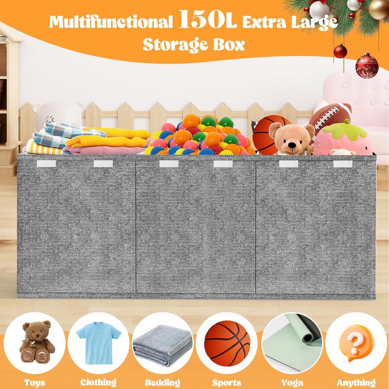 Beadsky Extra Large Toy Box, Toy Chest for Toddlers with Lids, Collapsible Toy Storage Organizer, Kids Bin Boxes Storage Basket for Boys, Girls, Nursery, Living Room, Playroom, 40"x14"x16", Gray