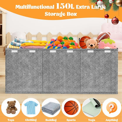 Beadsky Extra Large Toy Box, Toy Chest for Toddlers with Lids, Collapsible Toy Storage Organizer, Kids Bin Boxes Storage Basket for Boys, Girls, Nursery, Living Room, Playroom, 40"x14"x16", Gray