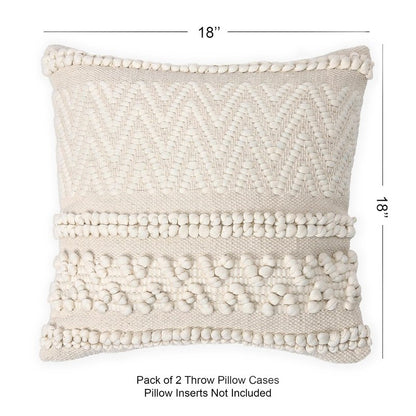 REDEARTH · Tufted Throw Pillow Cushion Covers - Boho Textured Woven Decorative Cases Set for Couch, Sofa, Bed, Farmhouse, Chair, Patio, Car - 100% Cotton (18x18 ; Boho Chic Natural) Pack of 2