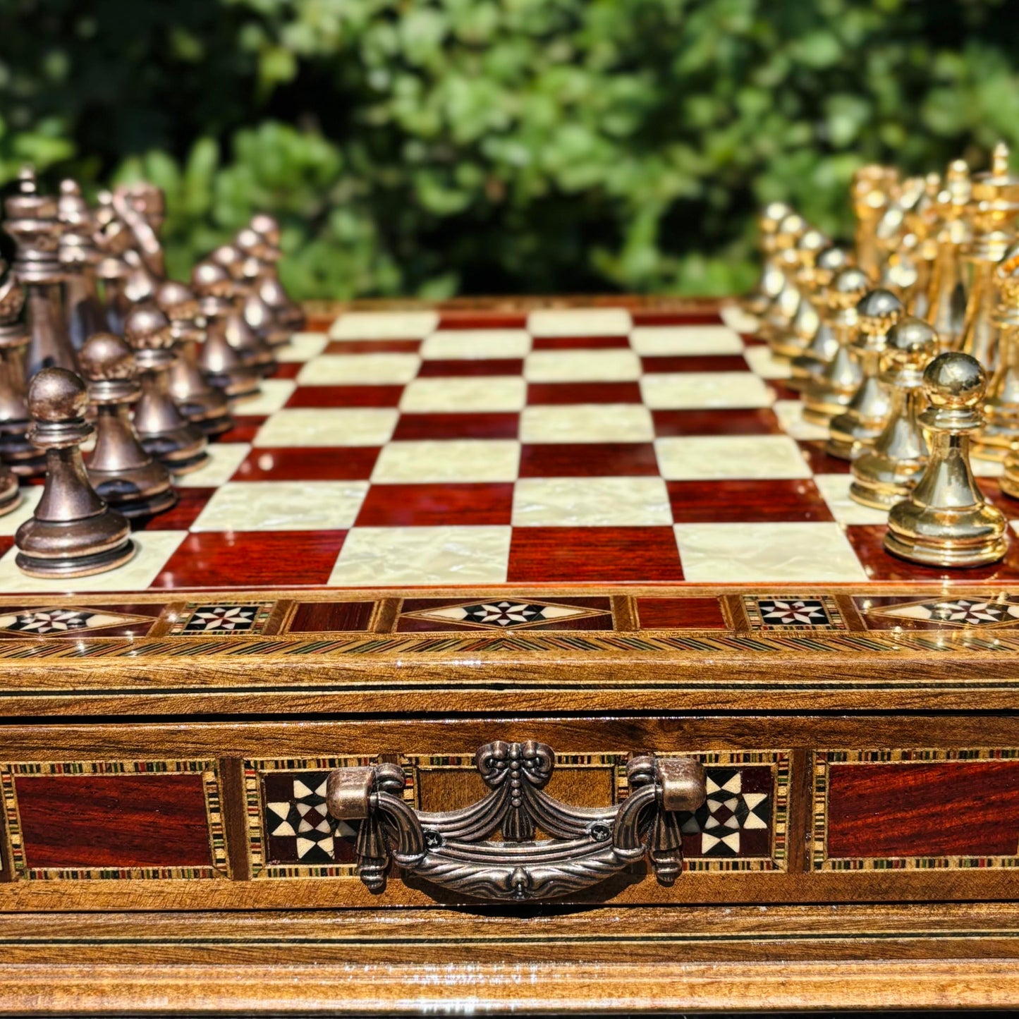 Handmade Luxury Chess Set – Metal Chess Pieces with Wooden Storage Board – Premium Classic Chess Game for Adults and Kids – Ideal Gift for Men and Women (Large: 38 x 38 x 7.5 cm (15”x 15” x 3”))