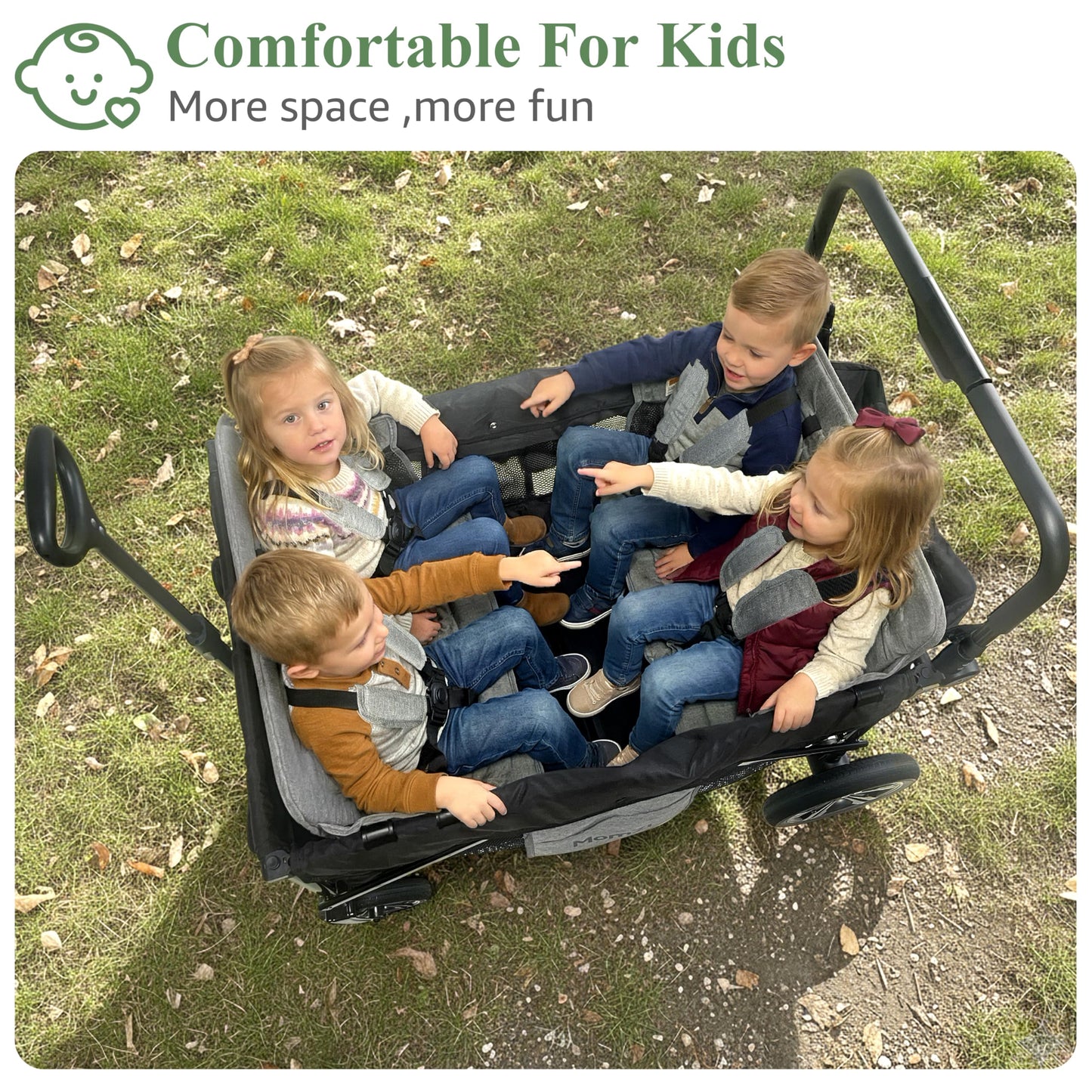 MomZi 4 Seater Wagon Stroller for Kids, Collapsible Wagon Stroller with Removable Canopy, Foldable Stroller Wagon with Seat and Storage Pocket for Baby Toddlers Black