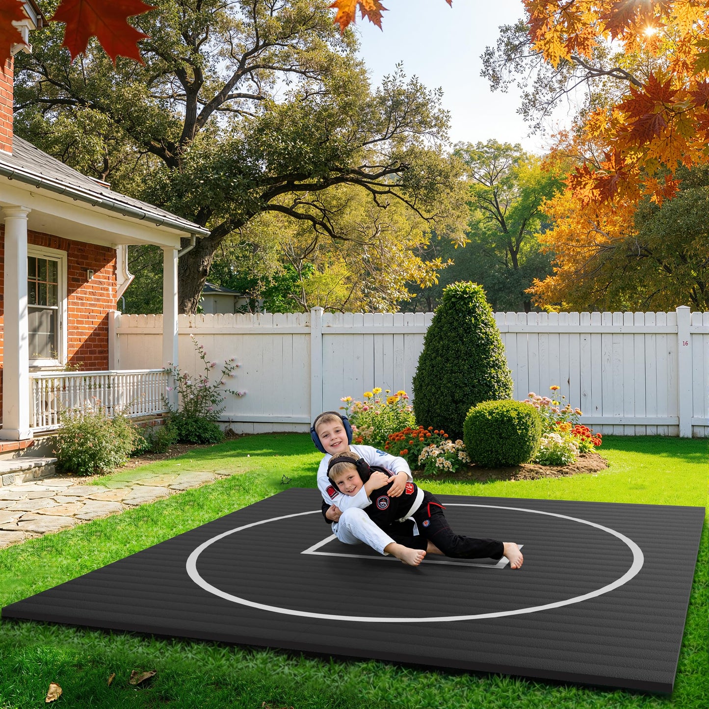GianToucan Wrestling Mat for Home, 10’x 10’x 1.25” Grappling Mat for Wrestling, MMA, BJJ, Jiu Jitsu, Judo, Gym, Roll-Up Wrestling Practice Mat for Kids & Adults，Easy to Clean Indoor/Outdoor, Black