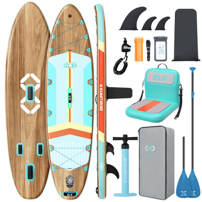 ZLX 11'6" Extra Large Inflatable Stand Up Paddle Board with Inflatable Seat | Stable Non-Slip Deck Pad and Premium iSUP Accessories - Portable Backpack & Upgraded Pump for Adults, All Skill Levels
