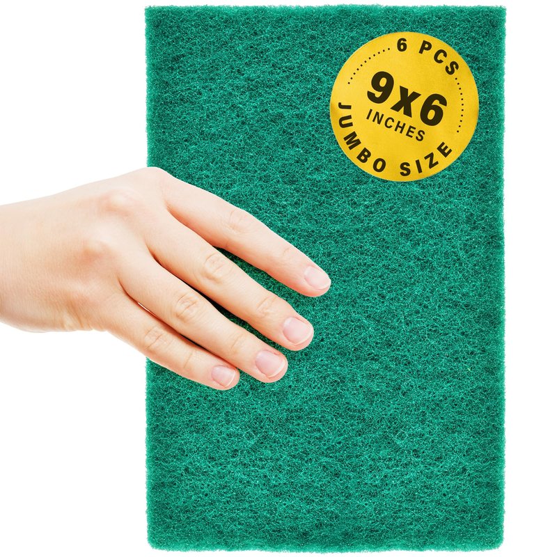 DecorRack 6 X-Large Scouring Pads 9" x 6" Extra Large Dish Pad for Heavy Duty Cleaning, 100% Bigger Than Standard Size (6 Pack)