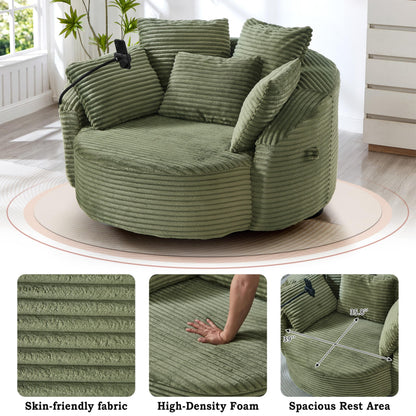 ERYE 360° Swivel Accent Barrel Chair Round Sofa Chaise with 5 Pillows and Adjustable Phone Holder, Modern Round Lazy Armchair for Living Room, Bedroom, Office and Hotel