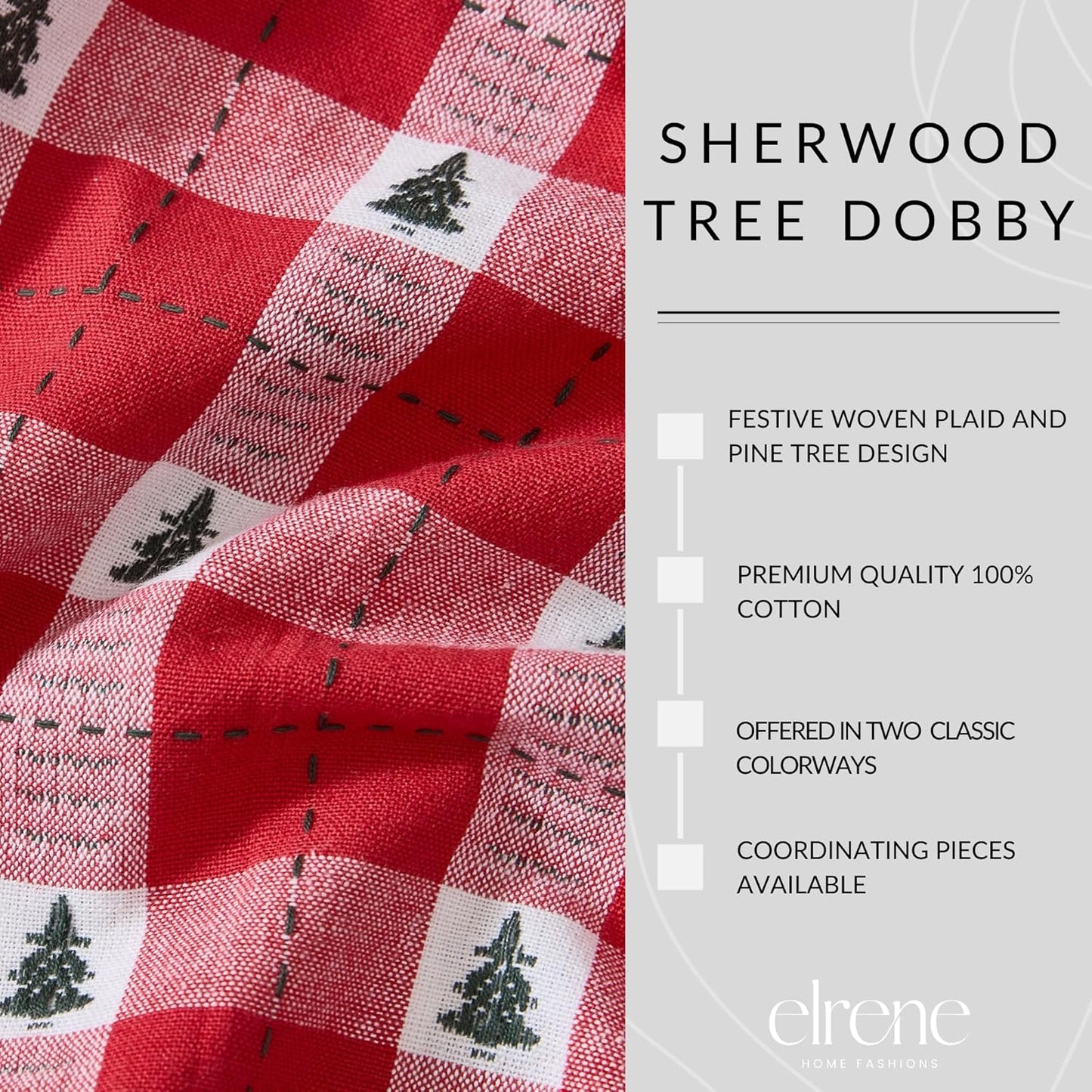 13"x70", Elrene Home Fashions Sherwood Tree Dobby Christmas/Holiday Cotton Dining Table or Console Runner, Red