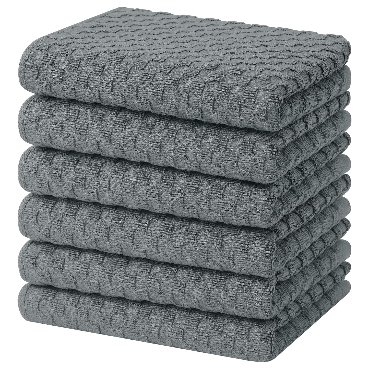 Homaxy 100% Cotton Terry Kitchen Towels(15" x 25", 6 Pack), Soft and Super Absorbent Dish Towels, 380 GSM Reusable Tea Towel with Hanging Loop, Pineapple Grid Designed, Dark Grey