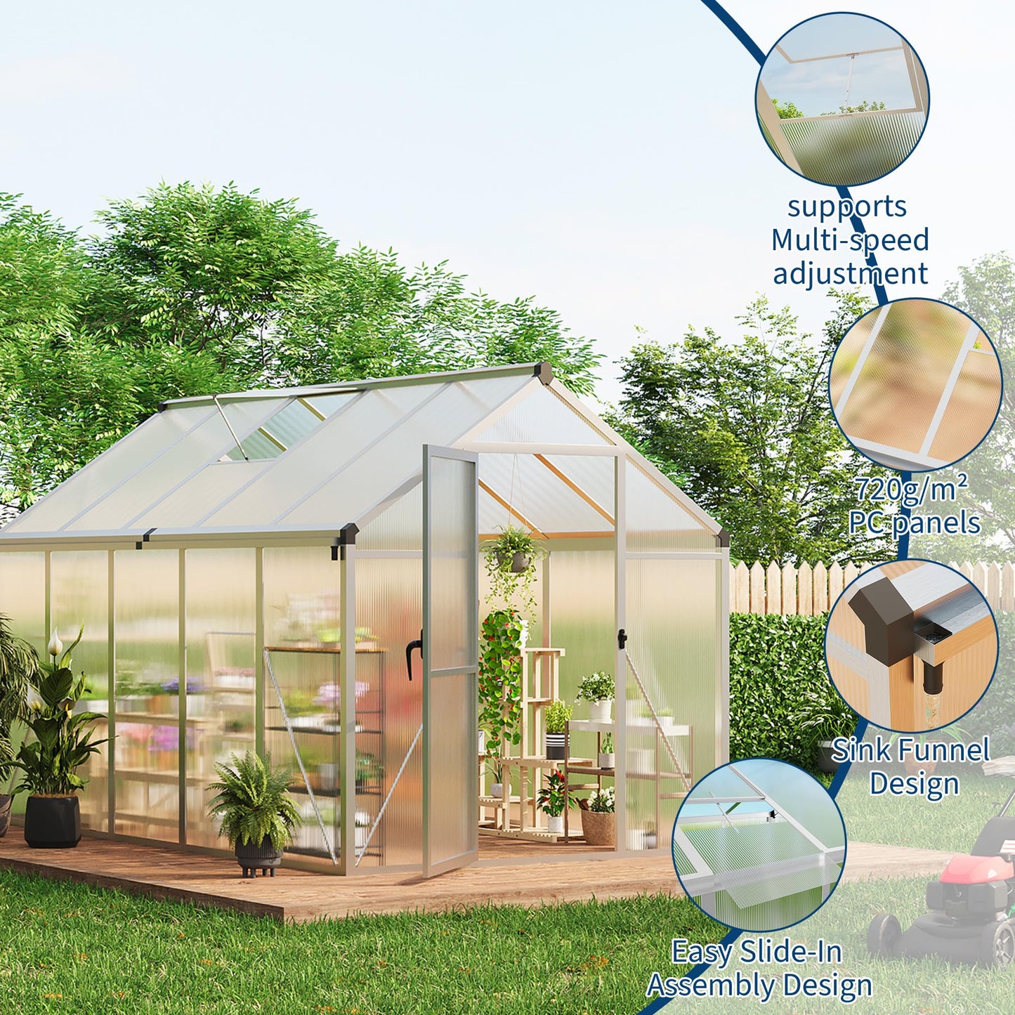 IDEALHOUSE 6×10 FT Greenhouse, Large Walk in Greenhouses for Outdoors and Garden Planting, Polycarbonate Greenhouse with Enhanced Aluminum Frame, Green Houses with Quick Setup Structure and Roof Vent