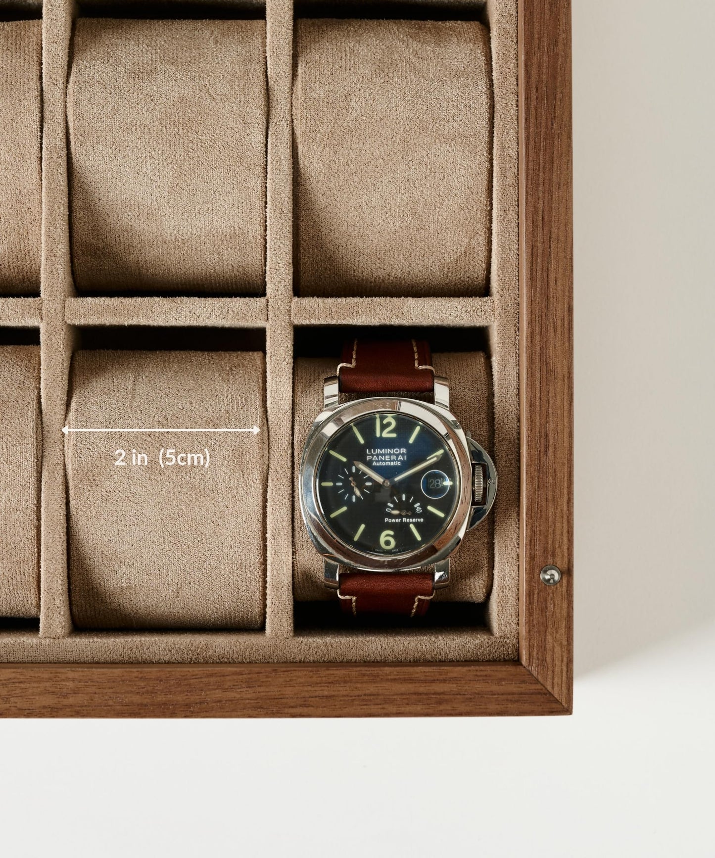 TAWBURY Wooden Watch Case - 12 Slot Wood Watch Box for Men & Women with Glass Display, Protective Fully Lined Interior and 2-inch Wide Pillows for Small & Large Watches (Classic Walnut)