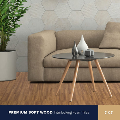 IncStores Premium Soft Wood Print Foam Flooring Tiles | Interlocking Foam Tiles for Home, Gym, Training and Yoga | 3/8" - Textured Maple, 144 Square Feet