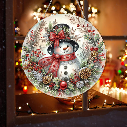 JJFox Diamond Art Hanging Kit for Adult,Special Shaped Rhinestone,Double Sided DIY Acrylic 5D Diamond Art Painting Window Pendants Home Garden Wall Hanging Kits Hanging Ornament (Christmas Snowman)
