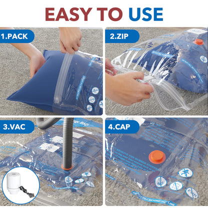 Vacuum Seal Bags for Clothing Travel & Home Storage, travel vacuum bags with pump, Store Blankets, Comforters, Pillows, Seasonal Clothes Compactly,24 Pack With Electric Pump