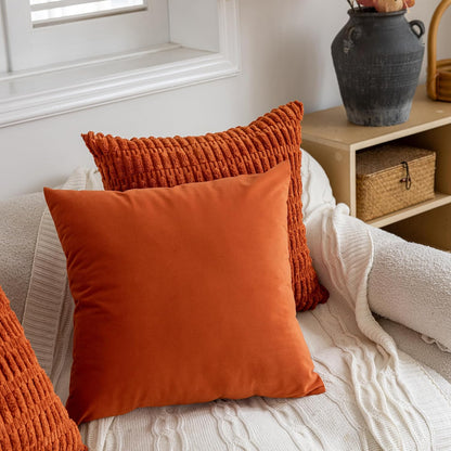 FEVERQIYI Burnt Orange Velvet Pillow Covers Set of 2, Decorative Square Throw Pillowcase 18x18 inch