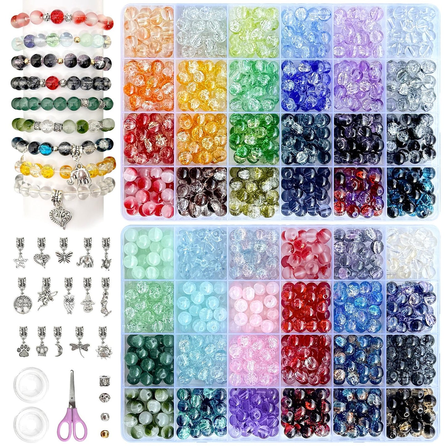 Rujiaoa Bracelet Making Kit for Adults – 8mm Crackle Glass Beads Set, 1200PCS DIY Beads for Jewelry Making & Gifts