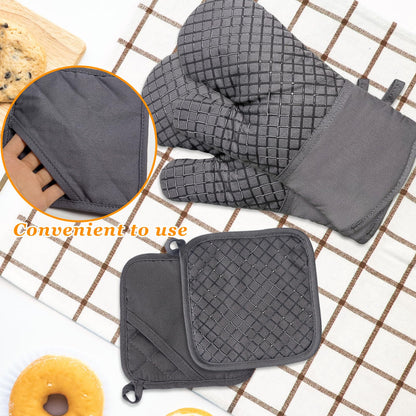 4 Pcs Oven Mitts and Pot Holders,Kitchen Long Oven Glove High Heat Resistant 500 Degree,Extra Thicken Oven Mitts and Potholder with Non-Slip Silicone Surface for Baking,Grilling,Cooking(Grey)