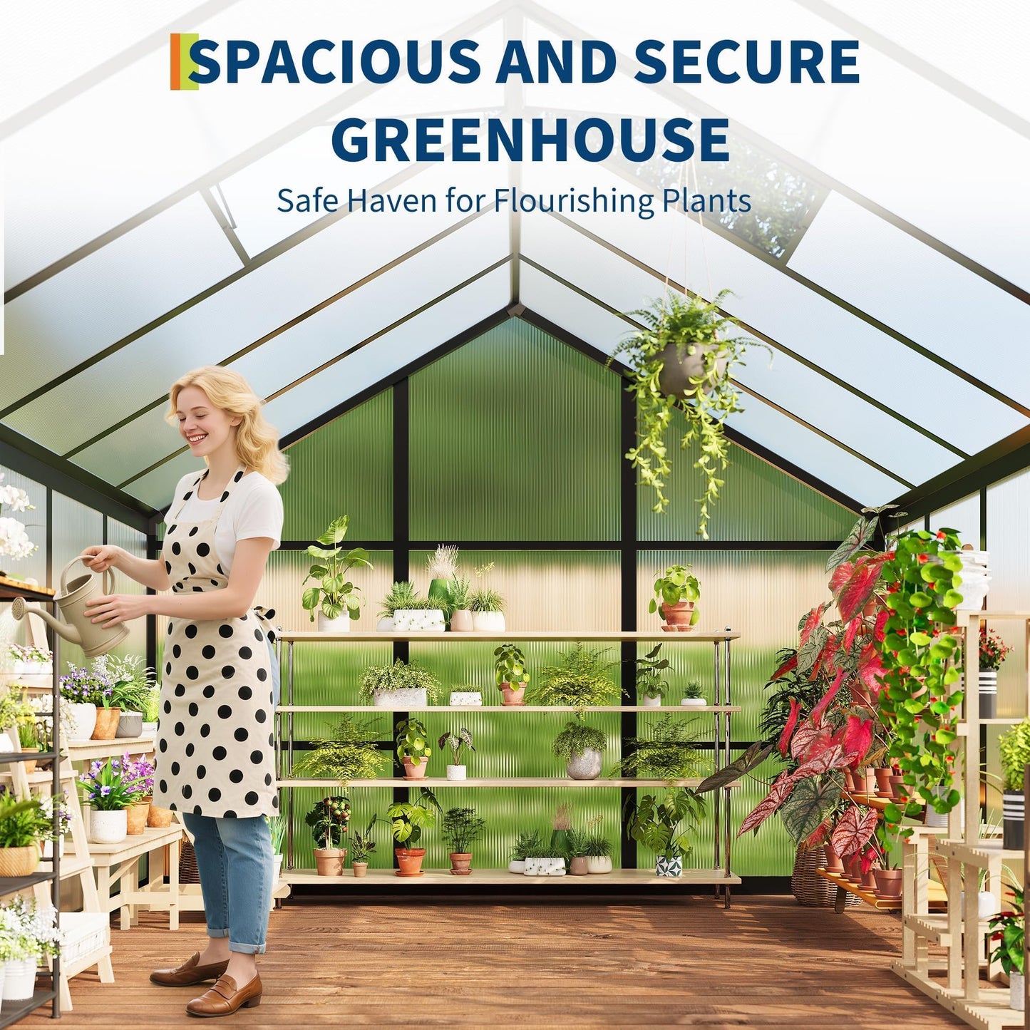 8x10 FT Greenhouse for Outdoors, Polycarbonate Greenhouse with Roof Vent, Ground Nails, Lockable Push Door, Aluminum Large Walk-in Green House for Outside Garden Backyard, Patio, Lawn, Black