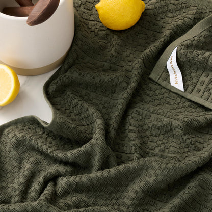 KitchenAid® Evergreen Design Series Heavyweight Textured Oversized Kitchen Towels 3-Pack Set, Absorbent 100% Cotton, Dual-Purpose, Deep Forest Green, 18"x28"