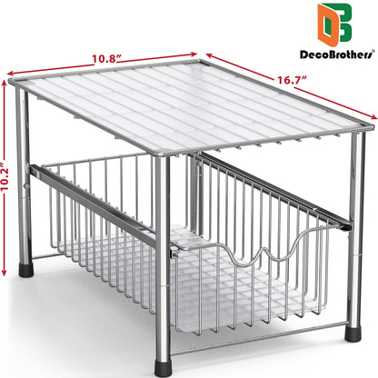 DecoBrothers Stackable Under Sink Organizer with Sliding Basket, Chrome