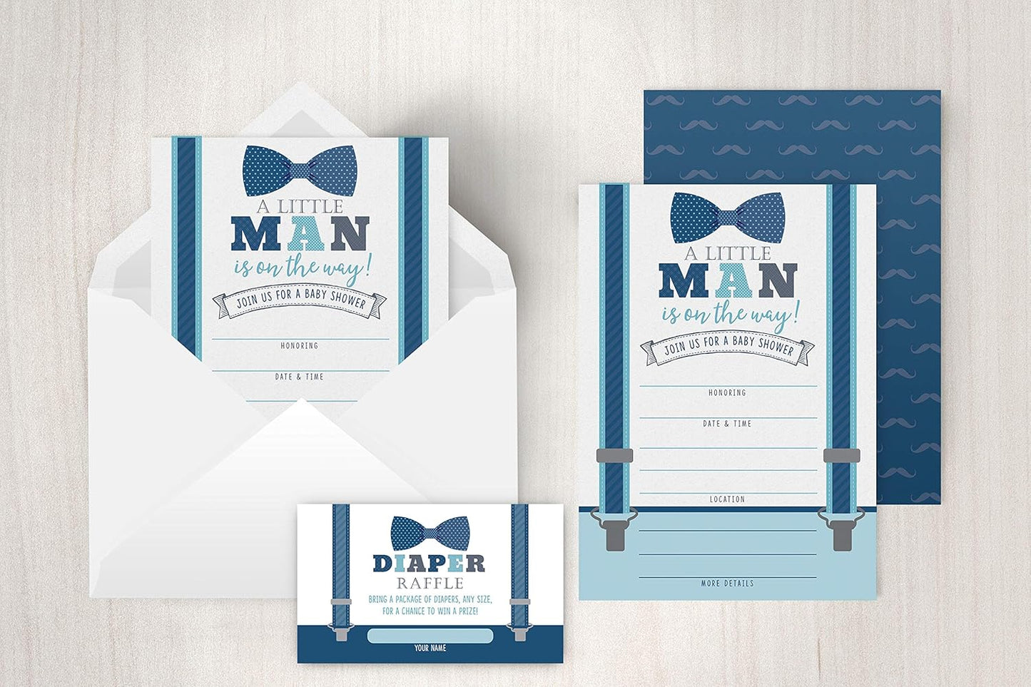 Your Main Event Prints Boy Baby Shower Invitations, 20 with Envelopes & Diaper Raffle Cards, Little Man, Sprinkle