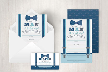 Your Main Event Prints Boy Baby Shower Invitations, 20 with Envelopes & Diaper Raffle Cards, Little Man, Sprinkle