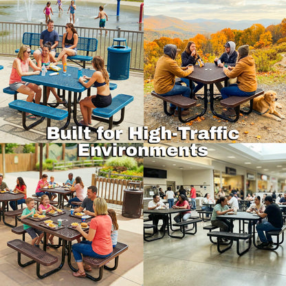 46” Square Heavy-Duty Expanded Metal Green Picnic Table