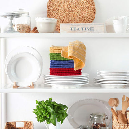 Bedford Home Set of 16 Kitchen Dishcloths, 12.5"x12.5" Absorbent 100% Cotton in Chevron Weave Pattern
