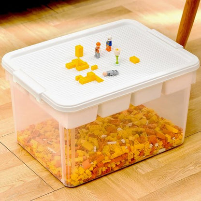 Citylife 32 QT Stackable Storage Bins - Tool Box Organizer with Lid & Removable Tray for Beads & Sewing