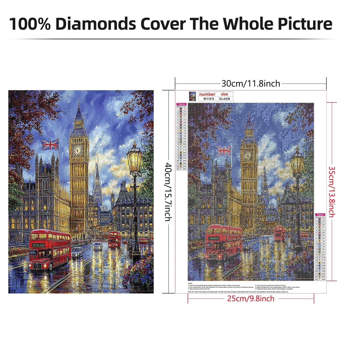 Lxmsja London Street Diamond Art Kits for Adults, Big Ben Diamond Painting Kits for Beginners, 5D DIY Full Drill Gem Art Crafts for Adults, Home Wall Decor 12x16 inch