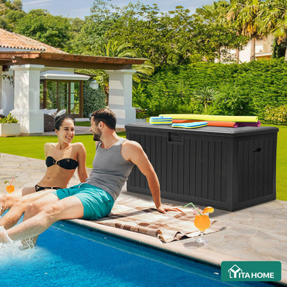 YITAHOME 180 Gallon Double-Wall Deck Box with Side Handles, Outdoor Large Storage for Patio Furniture Cushions, Garden Pool Accessories, Water Resistant & Lockable