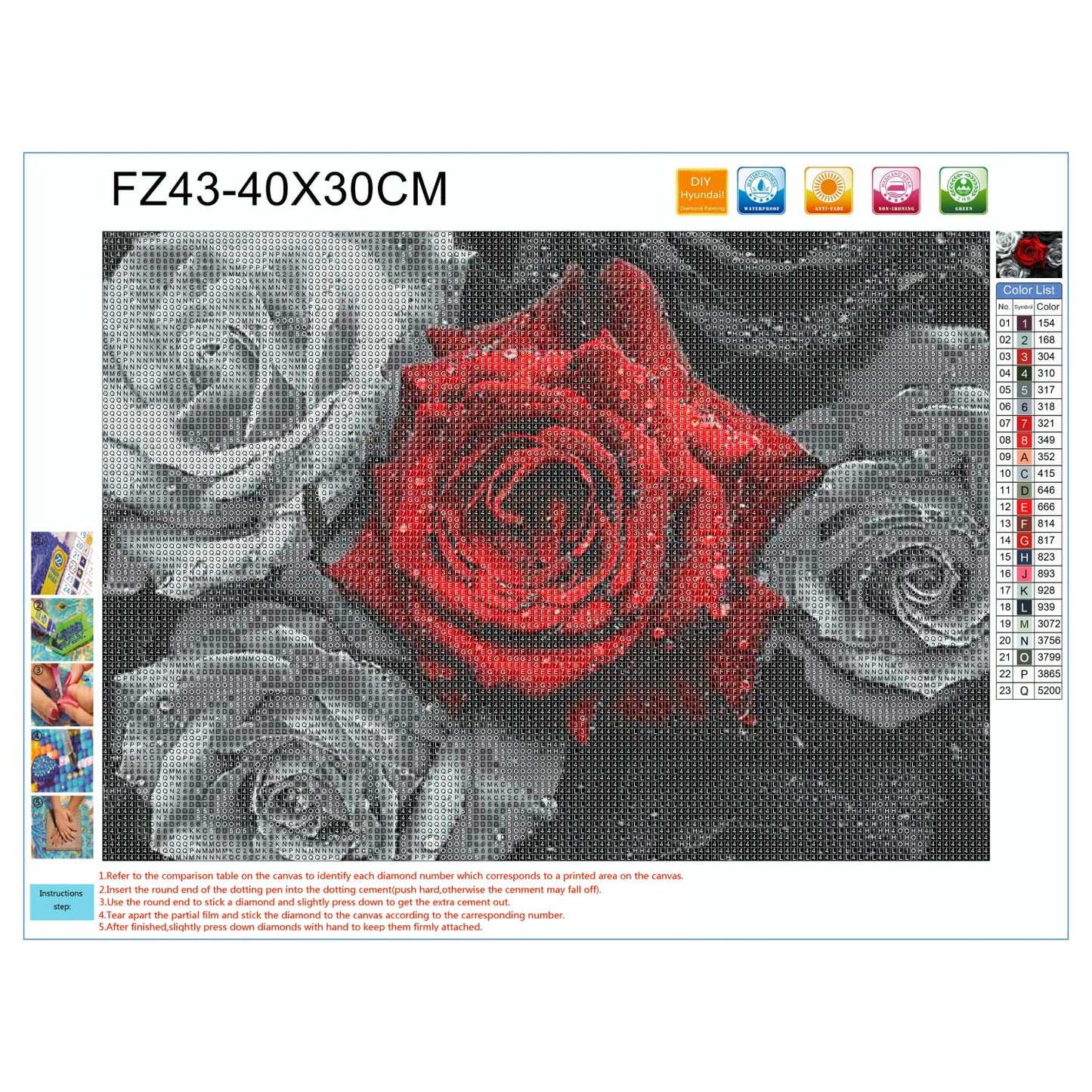 DIY Diamond Painting Red and Black Roses Full Square Drill Kits Embroidery Cross Stitch Mosaic Art for Adults Home Wall Decoration Beautiful Picture for Festival Gift 16x12IN