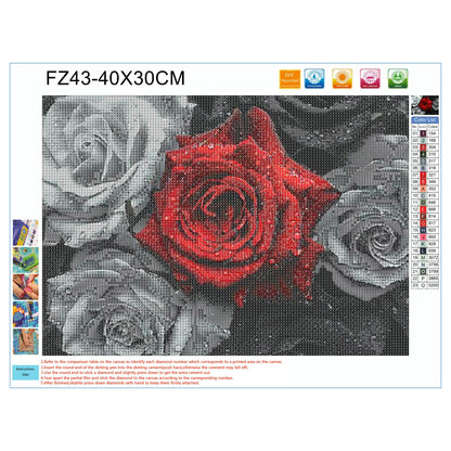 DIY Diamond Painting Red and Black Roses Full Square Drill Kits Embroidery Cross Stitch Mosaic Art for Adults Home Wall Decoration Beautiful Picture for Festival Gift 16x12IN