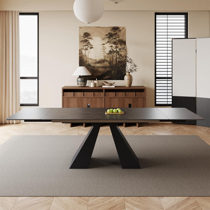 VAFON 63"-95" Extendable Dining Table for 4-10 Person, Space-Saving Extra Long Folding Dining Room Table, Dark Gray Kitchen Table with Sintered Stone Tabletop, No Wobble Base