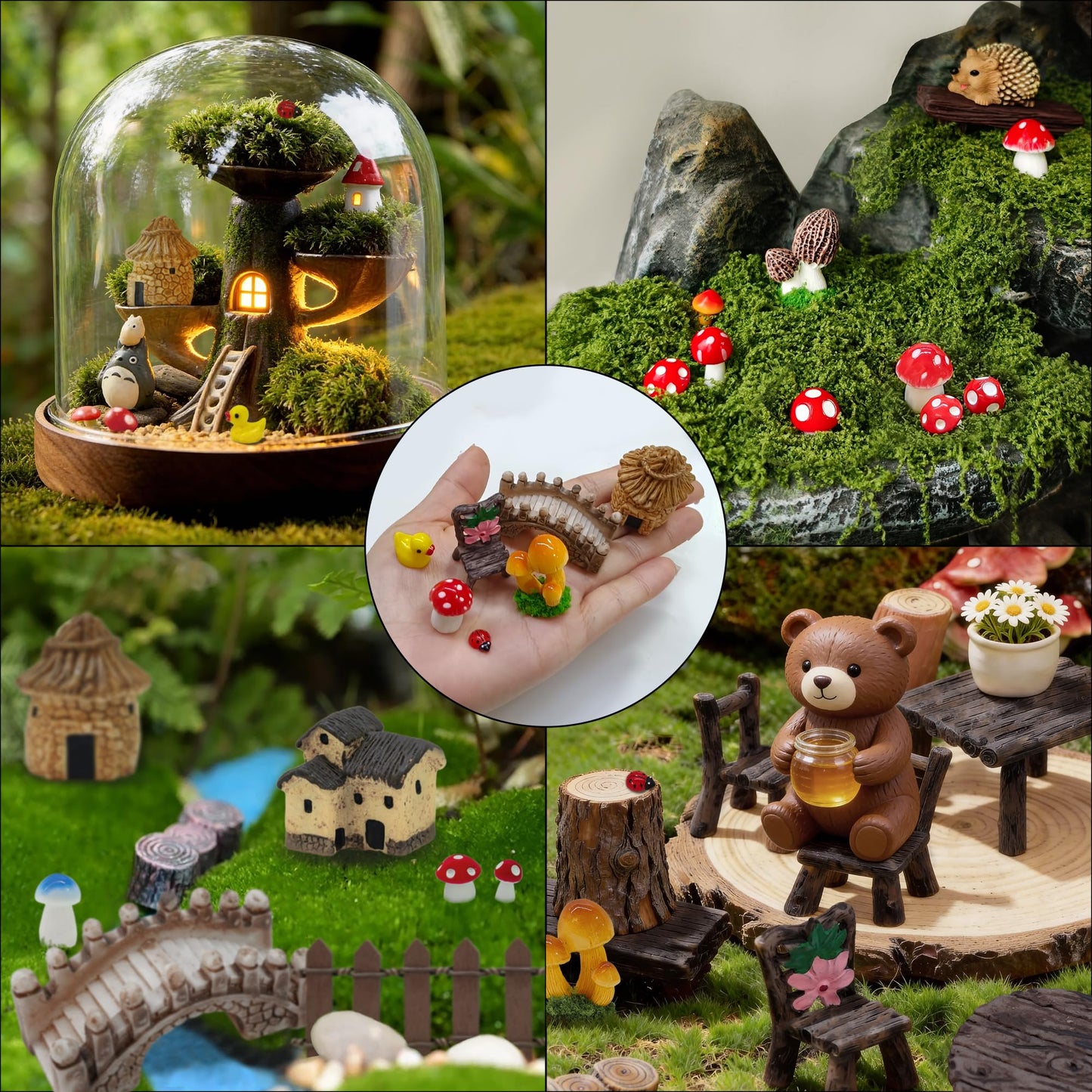 Yiranok 60 Pcs Fairy Garden Kit Miniature Furniture and Fairy Garden Accessories Outdoor,Mini Fairy Garden Accessories,Fairy House Accessories,DIY Terrarium Ornaments