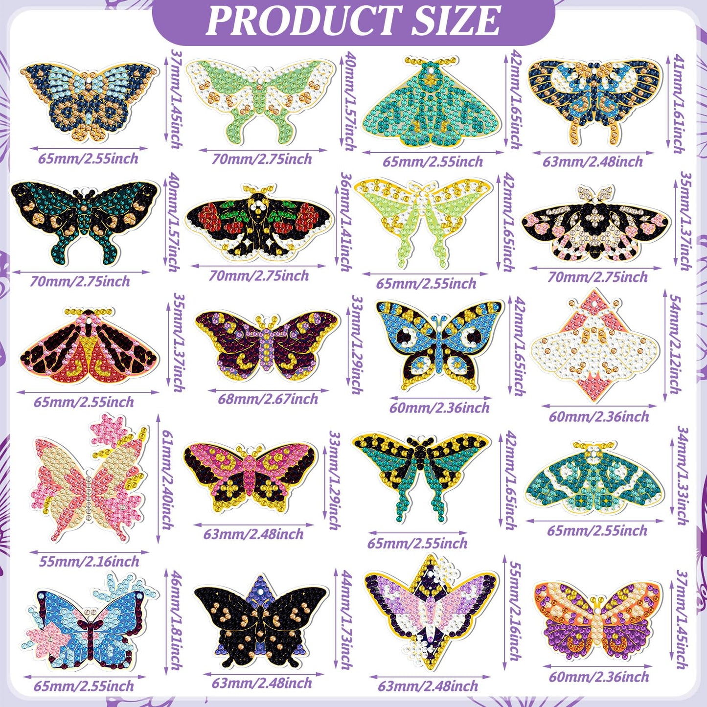 FairySandy 20 Pcs Spring Butterfly Diamond Art Set for Adults Double Sided Diamond Painting Keychains Butterfly DIY 5d Hanging Ornaments Key Ring Pendant for Art Gift Craft Beginners Home Decor