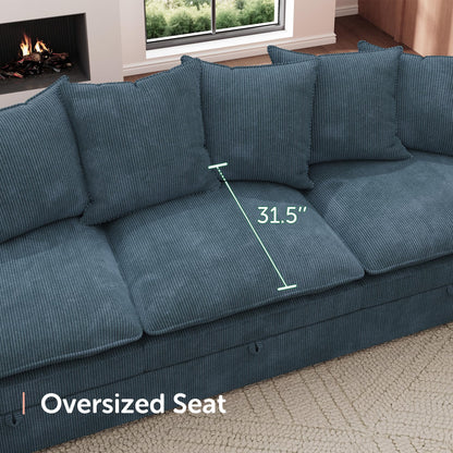 HONBAY Modular Sectional Sofa, 6 Seaters Corduroy Sectional Couchwith Ottoman, L Shaped Sofa with Storage & Pillows, Blue