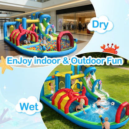 TOAOB Inflatable Water Slide for Kids 3-12: 8 in 1 Ocean-Themed Blow Up Backyard Water Park with 550W Blower for Outdoor Birthday Party