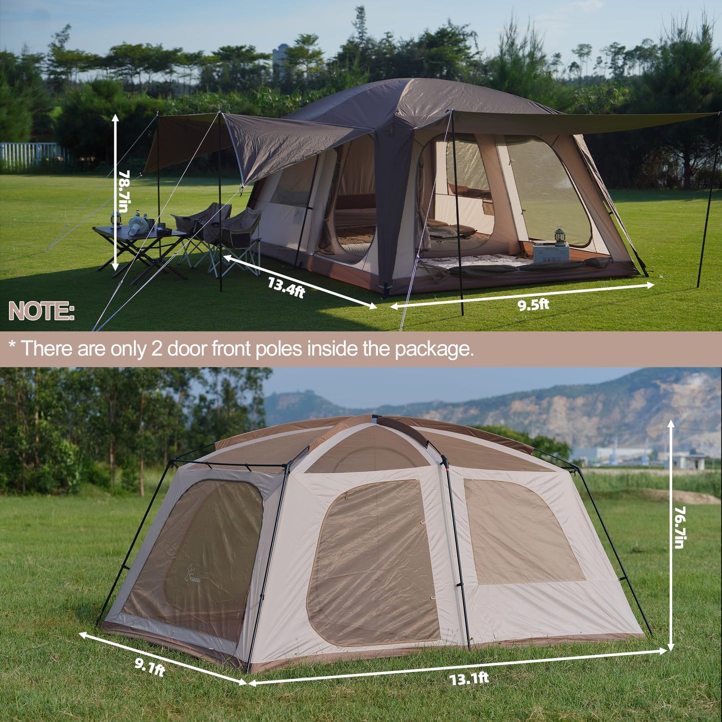 Vidalido 8-10 Person Camping Tent with 3 Door 2 Room Large Family Cabin Tents, Double Layer Waterproof Portable Glamping Tent, Big Tents for Outdoor Picnic Camping Hiking and Family Gathering