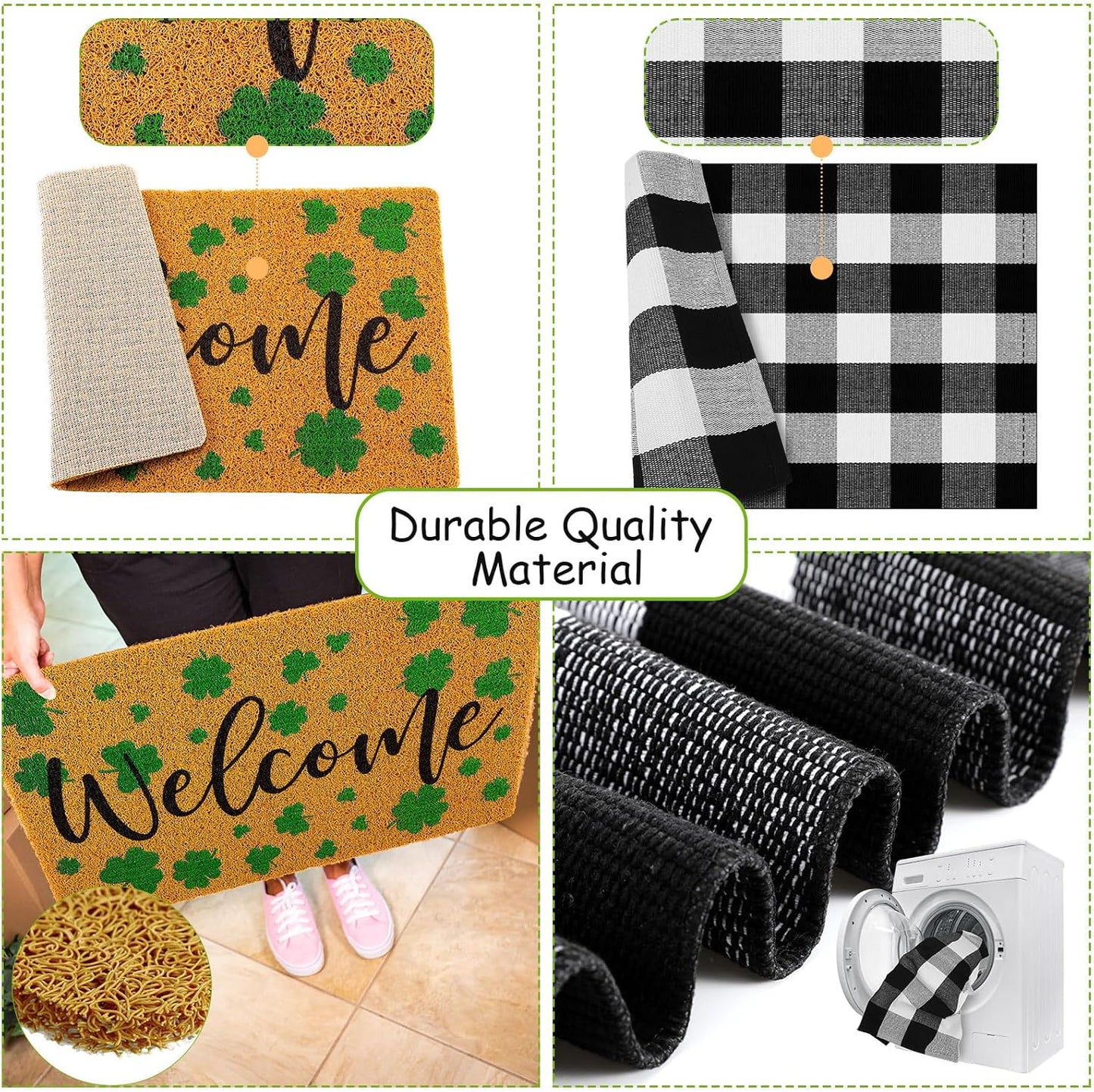 Fabbay 2 Pcs Fall Welcome Doormat, Layered Buffalo Plaid Rug, Pumpkin Rug for Halloween Thanksgiving Indoor Outdoor
