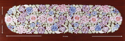 Flowery Table Runner 13"×54", Cutwork Embroidered Floral Dresser Scarf for Home Kitchen Dining