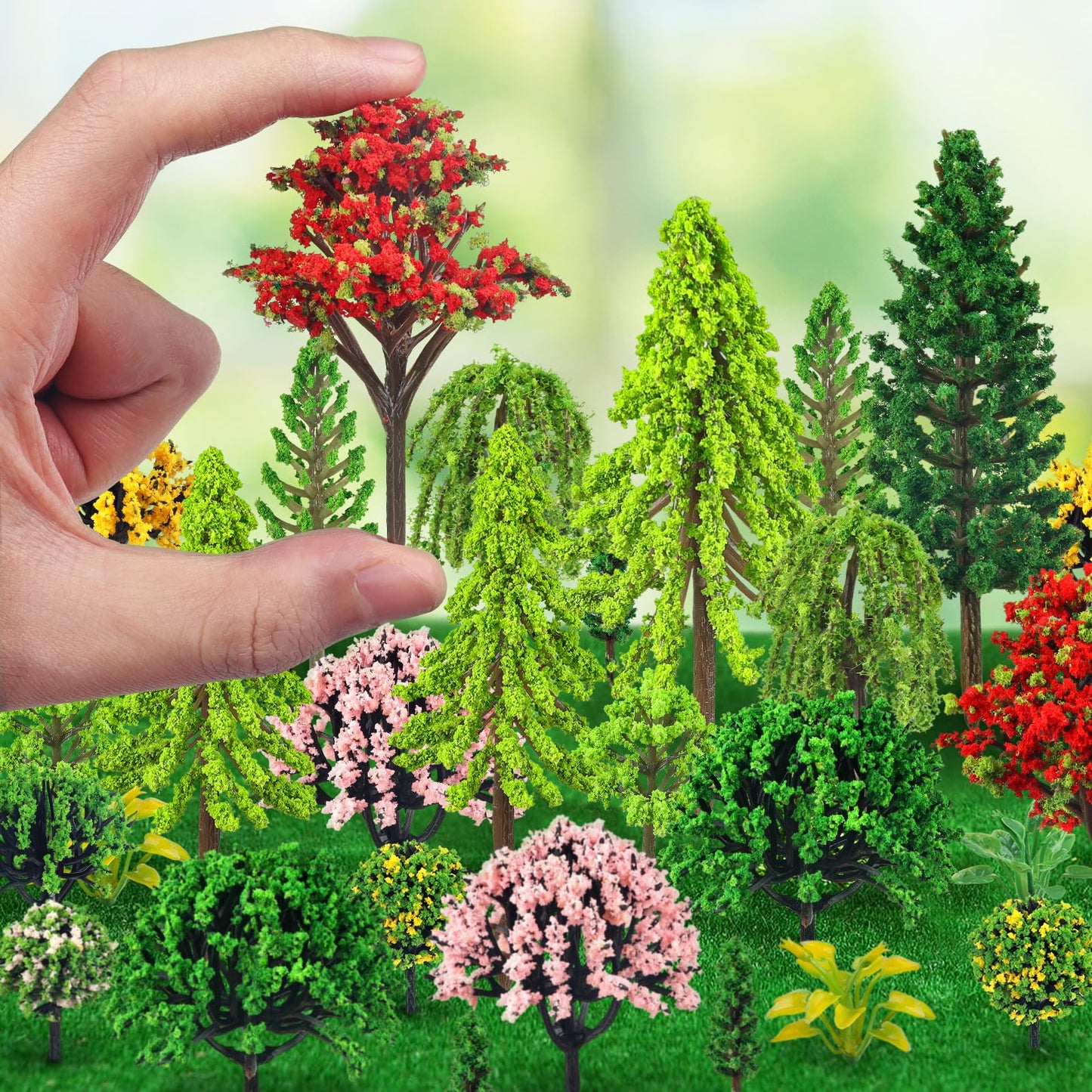 QUOZUO 38PCS Mini Model Miniature Trees, Mixed Model Colourful Trees Building Train Scenery Architecture Fake Trees for DIY Crafts, Building Model, Scenery Landscape